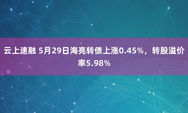 云上速融 5月29日海亮转债上涨0.45%，转股溢价率5.98%